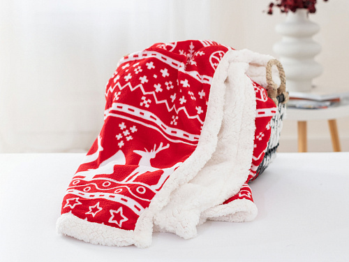 Beránková deka mikroplyš 150 × 200 cm – Jeleni červené