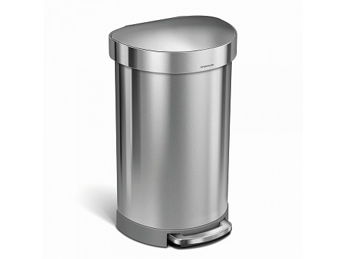 Pedálový odpadkový koš Simplehuman – 45 l, půlkulatý. matná ocel, FPP, rám na sáčky