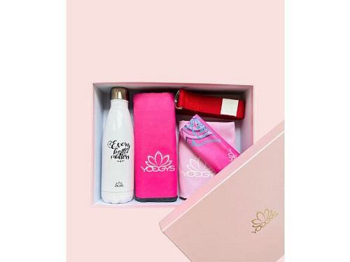 Dárkový set s termo láhví, ručníky a jógovou páskou LOTUS BLOSSOM růžová